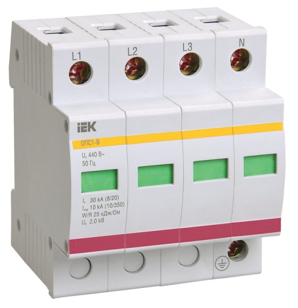 Ограничитель импульсных перенапряжений  4П  400B  30-60кА  IEK  ОПС1-В