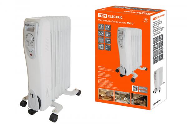 Радиатор масляный МО-7, 1500 Вт, 7 секций, регулируемая мощность (550/950/1500 Вт), термостат, TDM