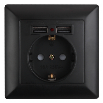 ЭРА Intro Solo  Антрацит  Розетка P+E Schuko со шторками 16А-250В + 2хUSB, скрытая установка  4-410-05