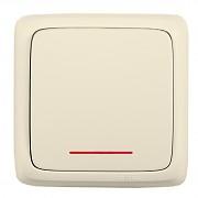 Hegel Альфа Слоновая Кость Выключатель 1-клавишный с индикатором с изолирующей пластиной открытая установка (250В, 10А)   ВА10-114-01