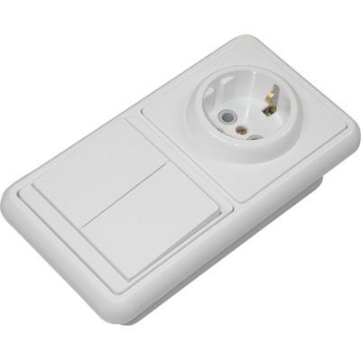 TDM  Блок комбинированный БКВР 2-клавишный выключатель + розетка 2П+З с защитными шторками SQ1813-0002