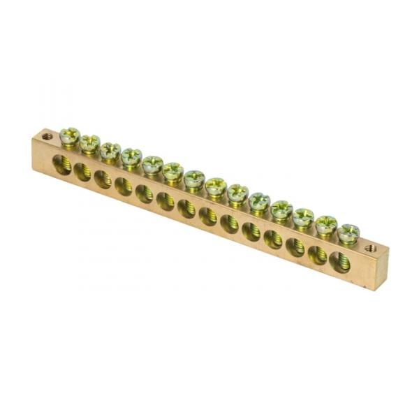 Шина PEN "ноль-земля" (8x12мм) 14 отверстий латунь крепеж по краям розничный стикер EKF