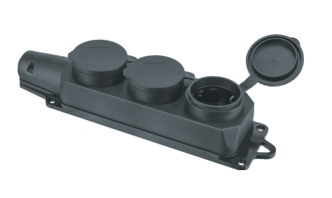 Колодка 3-гнезда с заглушками Navigator 61 372 NCA-BLR2-03-16A-E-IP44-BL с заземляющими контактами,  материал- каучук, черная