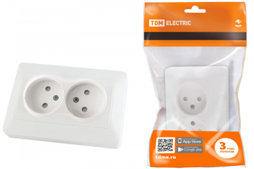 Розетка двойная 2П с защ. шт. 10А 250В белая "Ильмень" TDM