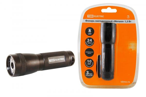 Фонарь светодиодный TDM "Металл", 1,5 В cветодиодный  80 лм/Вт, батареи типа 3*AAA (в комплект не входят)